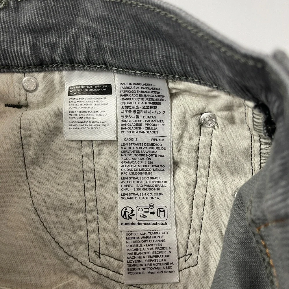 Levi's Pants Men's 30x32 Gray 505 Corduroy Pinwale Regular Fit Straight Preppy